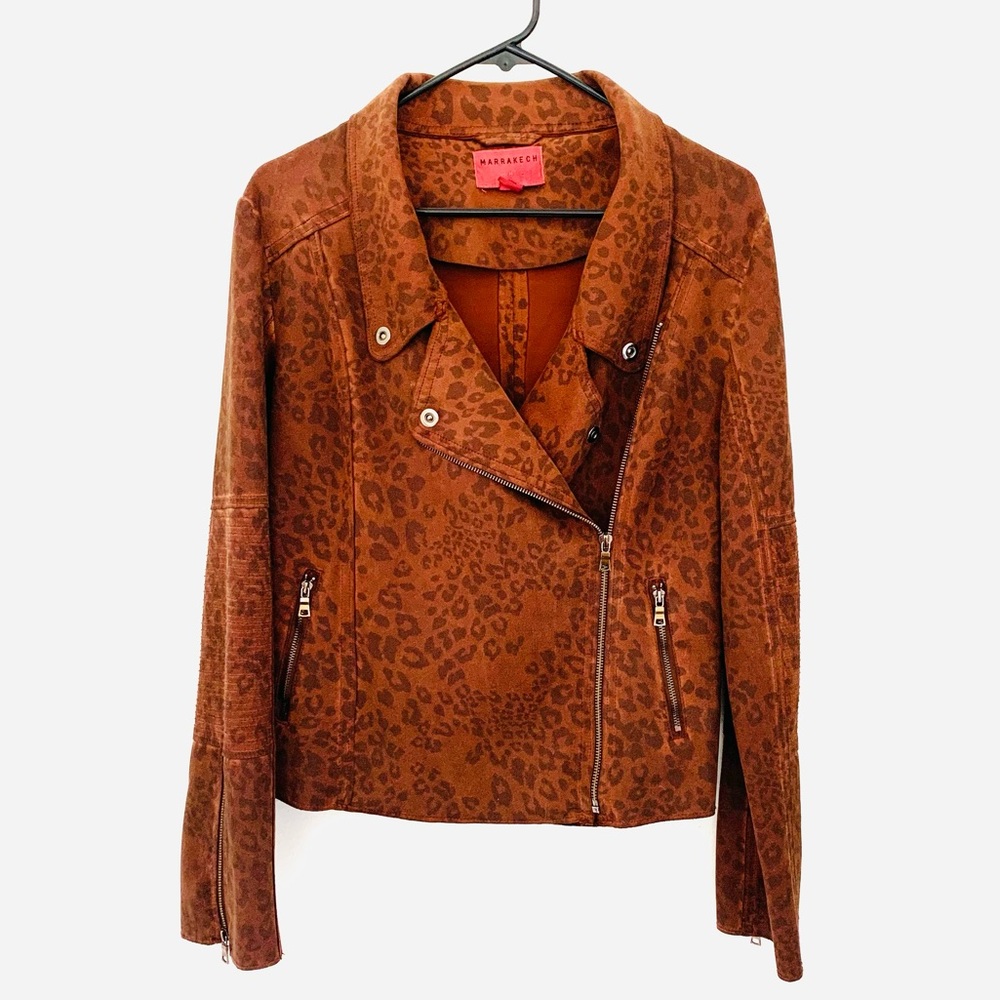 Anthropologie Marrakech Leopard Print Moto Style Jacket Zippers Sz L